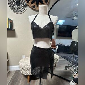 Fashion Nova Kourtnee Black Metal Mesh Skirt Set XS